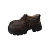 Mocasines de Cuero Negro con Punta Redonda y Suela Gruesa para Mujer 2026 Primavera/Otoño Nuevo Estilo Académico con Plataforma Versátiles Elegantes Zapatos de Uso Diario Más Vendidos
