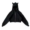 Sudadera con capucha de estilo Ins Americano Otoño e Invierno Transfronteriza Color Puro Cuernos de Diablo Divertida Holgada Estilo Oscuro para Hombres y Mujeres