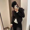 Cárdigan de punto suave y acogedor con lunares para mujer, con colores contrastantes y un diseño casual, chaqueta suéter versátil de manga larga