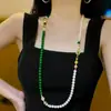 Corrente de Suéter Retro Nova Chinesa de Alta Qualidade Cor Jade Imperial Pedra Quartzito Destaque Design de Pérola