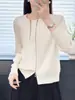 Cardigan de Tricô com Zíper Duplo Estilo Outono Inverno para Mulheres Solto Emagrecimento Estilo Elegante Top Gola Redonda Versátil Casual Manga Longa