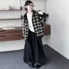 Roupas Infantis Estilo Coreano Outono Novidades Meninas Nicho Dupla Face Vestível com Capuz Jaqueta Casual Conjunto Retrô Jeans