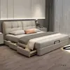 Cama de Cuero Genuino para Dormitorio Principal de Gama Alta con Gran Almacenamiento, Cama de Arte en Cuero con Cajones de Almacenamiento, Cama Doble Moderna Simple Tapizada