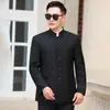 Traje con cuello mao para hombre, Top casual, Chaqueta con cuello mao, Negro, Manga larga, Vestido
