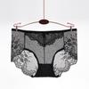 Nova cueca de renda explosiva das mulheres tamanho grande sexy oco malha puro algodão cintura média cuecas femininas