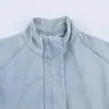 Ins atacado de roupas femininas estilo europeu e americano 2026 Outono nova moda jaqueta bomber jeans com gola alta casaco