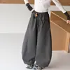 Calças para Meninas 2026 Outono Novo Estilo Crianças Médias e Grandes Casuais Calças de Perna Curva Cintura com Renda Calças de Perna Larga Calças Balloon Calças Longas