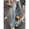 2026 Jeans com Padrão de Raio Explosivo Masculino Tendência Americana Resistente Lavado Perna Reta Slim Fit Levemente Flare Calças Longas