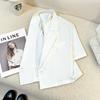 Saco de Traje Blanco Ultracorto de Manga Corta para Mujer 2025 Verano Nuevo Casual Protección Solar Pequeña Ropa de Trabajo Top Delgado