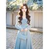 Vestido de Terciopelo Estilo Chanel Otoño e Invierno 2026 Nuevo Cuello en V Lujo Ligero Chica Rica Manga Larga Cintura Alta Vestido Largo para Mujer