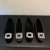 Zapatos de Commuter para Mujer Estilo Coreano Elegantes con Hebilla Cuadrada de Pedrería Tacón Oculto Forrados de Felpa para Otoño e Invierno