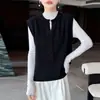 Chaleco de punto 100% lana pura para mujer, moderno y elegante, nuevo modelo primavera y otoño 2026, suéter chaleco de cuello redondo para exteriores