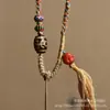 Estilo Tíbet DIY Hecho a Mano Cuerda Trenzada Cadena Hueso de Cerdo Correa Colgante Pequeño Buda Sonriente Rojo del Sur Ágata Correa Collar