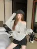 Nuevo Top de Punto de Hombro Descubierto para Mujer Otoño Invierno Manga Murciélago Estilo Coreano Hermoso Diseño Suéter Holgado