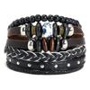 Pulseira de couro multicamadas simples tecida à mão, pulseira combinada criativa DIY de 3 peças, joia nova retrô europeia e americana