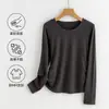 Camisa base fruncida de cuello redondo talla grande para mujer, versión engrosada para otoño e invierno, tela cepillada, hecha de seda ecológica, camiseta de manga larga, top adelgazante