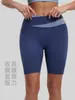 Shorts de yoga de cintura alta con bloques de color para mujer, poliéster-spandex de alta elasticidad, control de abdomen y levantamiento de glúteos, shorts deportivos para fitness y ciclismo