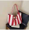 Bolsa de Lona Artística Casual de Gran Capacidad 2025 Primavera Nueva Estilo Coreano Rayas Moda Bolso de Mano Bolso de Hombro