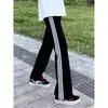 Pantalones de chándal a rayas con dobladillo curvo para hombre y mujer, parche de tres rayas de alta resistencia, corte holgado, caída suave, pierna recta, informales, ligeramente acampanados, pantalones deportivos
