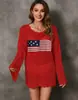 Transfronterizo Amazon Nuevo Temu Más Vendido Cuello Redondo Diseño de Bandera Moda Europea y Americana Pascua Día de la Independencia Blusa de Manga Larga para Mujer