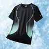 Camiseta de verano cruzada de seda helada para hombre, fitness, deportes, secado rápido, transpirable, fina, holgada, elástica, cuello redondo, sudadera de manga corta moderna