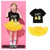 1º de Junho Fantasias de Cheerleading Infantil Saia Amarela Texturizada para Jardim de Infância Trajes de Apresentação Fantasias de Dança em Grupo para Alunos do Ensino Fundamental