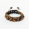 Pulsera cuadrada de piedra ojo de tigre de cristal natural transfronteriza, conjunto de pulsera de cuentas redondas de piedra ojo de tigre, joyería simple de moda, venta al por mayor