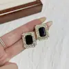 Pendientes Cuadrados de Diamante Geométrico Aguja de Plata Pendientes Retro Elegantes Franceses Diseño de Nicho Pendientes de Moda de Gama Alta para Mujer
