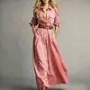 2026 Amazon Comercio electrónico transfronterizo europeo y americano Ropa de mujer color liso elegante vestido camisero largo con botones y mangas largas