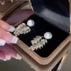 Pendientes de Zirconia con Forma de Hoja y Perla, Estilo Coreano Dulce y Lujoso, Súper Brillantes, Gama Alta, Exquisitos, Versátiles, Pendientes de Estilo Femenino