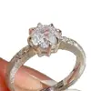 Anillo de Diamante Retro Cepillado de Ocho Garras de Lujo Ligero Estilo Francés, Anillo Versátil Simple Vintage Elegante y Exquisito de Nicho