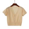 Ice Silk Summer Short Top Spot Mulheres V-Neck Europeu e Americano manga curta malha suéter Cardigan Solid Color Camisa Protetor Solar Ar Condicionado