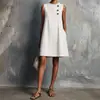 Verano 2026 Nueva Ropa para Mujer Estilo Minimalista para el Trabajo Cuello Redondo Botón Asimétrico Bolsillo Lateral Vestido sin Mangas