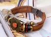 Pulsera de cuero personalizada para hombre y mujer, accesorios de aleación de girasol, pulsera de cuentas de piel de vaca al por mayor, pulsera vintage