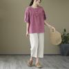 Traje de Algodón y Lino Moda de Verano para Mujer Estilo Occidental 2024 Verano Nuevo Talla Grande Delgado Lino Manga Corta Conjunto de Dos Piezas