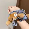 ¡DIOS MÍO! ¡Tan lindo! Super bonito peluche de osito pequeño liga de pelo de intestino grueso a cuadros liga de pelo para moño juguetón
