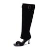 Elegantes Botas de Tacón Alto Fruncidas con Tacones Finos, Botas Largas para Mujer, Sandalias para Pantorrillas Gruesas, Punta Abierta para Chicas Gorditas