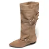 Botas de Tacón Grueso Marrones Puntiagudas para Mujer Botas Largas 2026 Nuevo Otoño Retro Adelgazantes Alargadoras Estilo Coreano Botas Largas de Jinete