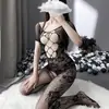 Nova Lingerie Sexy Transfronteiriça, Meias com Abertura na Virilha, Não Precisa Tirar, Tentação Apaixonada, Peça Única Transparente em Renda de Rede, Meias Pretas no Atacado