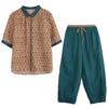 Foto real roupas de verão 2025 versão coreana de tamanho grande cobrindo a carne estampa estilo western retrô temperamento moderno terno de algodão e linho novas roupas femininas