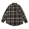 Camisa a cuadros simple de manga larga con bloques de color retro estilo japonés Rumeng para hombres y mujeres, otoño, corte holgado, moderna, casual, para pareja