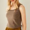 Colete Pequeno de Caxemira Feminino 100% Caxemira Pura Outono e Inverno Novo Elegante Gola Redonda Tricotado Base Pulôver com Alça