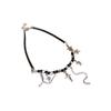 Colar de Couro com Pingente de Estrela com Franja de Strass Super Brilhante Doce Fresco Picante Personalidade de Nicho Elegante Corrente para Clavícula de Alto Padrão