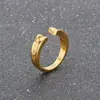 Anillo Minimalista Brillante Liso Ins Diseño de Personalidad Simple Ranura en V Chapado en Oro Abierto de Acero Inoxidable Anillo para Hombre