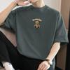 Camiseta de manga corta de algodón grueso de 260 g para hombre, cuello redondo, marca de moda estadounidense, camiseta holgada de media manga con estampado de oso.