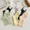Calcetines de Malla Calados para Primavera y Otoño para Mujer, Zapatos Mary Jane Lindos de Encaje Estilo Coreano de Media Pantorrilla, Calcetines de Algodón con Lazo Dulce