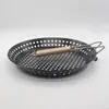 Sartén Parrilla Antiadherente Estilo Coreano del Fabricante con Mango de Madera Plegable, Placa Redonda para Barbacoa, Herramienta Portátil para Asar al Aire Libre para Carne y Verduras