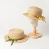 Estilo coreano Primavera e Verão Arco Fita Rafi Grass Flat Top Chapéu Viagem Guarda-sol Protetor Solar Praia Flat Top Chapéu de Palha