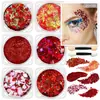 Maquillaje en gel brillante para ojos y rostro de Amazon, maquillaje de escenario con lentejuelas, ambiente brillante y buenos productos.