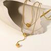 Nova Corrente de Suéter com Contas Douradas Versátil Lele Jewelry, Colar de Aço Titânio, Corrente de Clavícula Dupla Camada Fashion e Simples para Mulheres